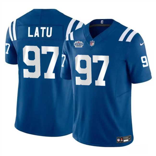 Men & Women & Youth Indianapolis Colts #97 Laiatu Latu Blue 2024 With Dradt Patch F.U.S.E. Vapor Limited Stitched Jersey->indianapolis colts->NFL Jersey